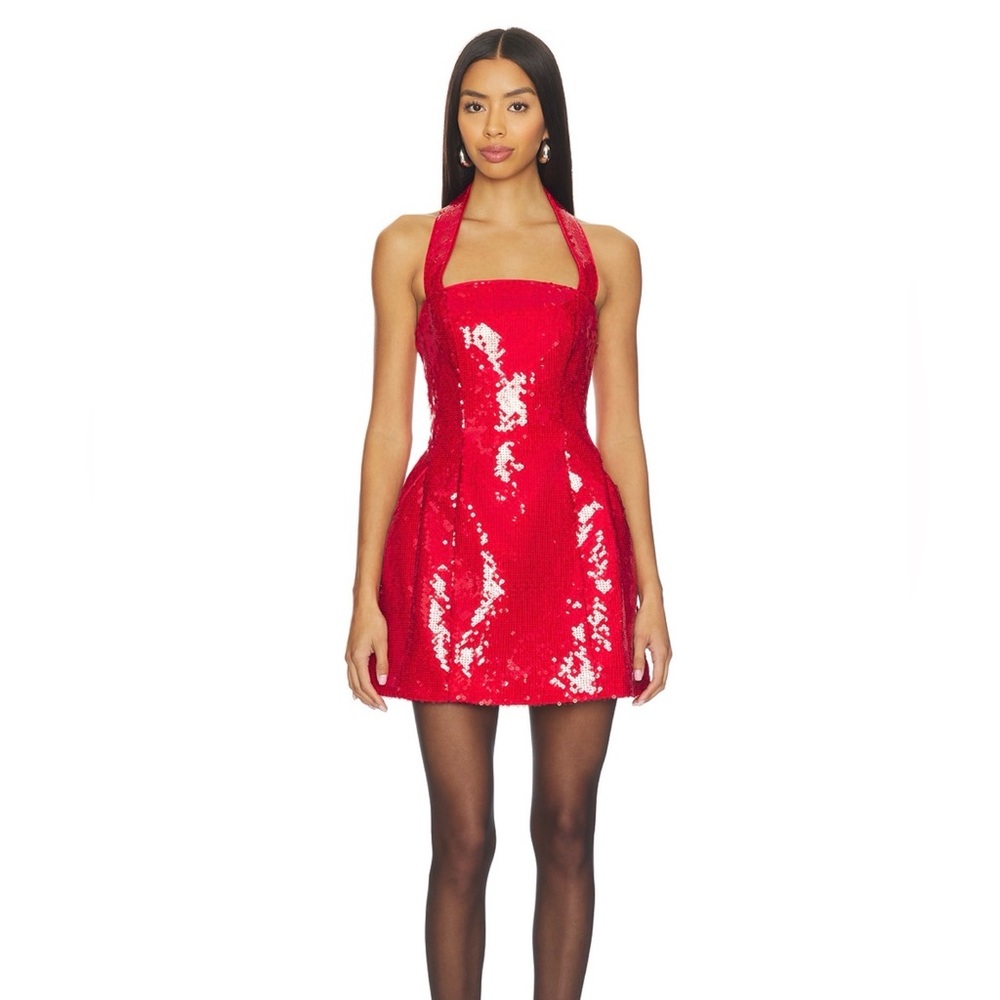 Red Sequin Halter Dress